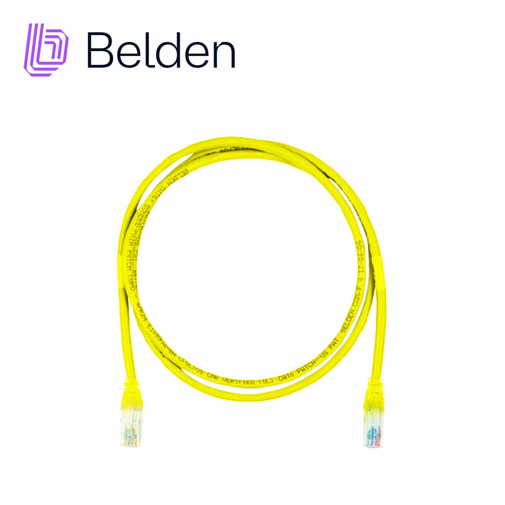 PATCHCORD UTP CAT6 BELDEN C6D1104001 FORRO PVC AMARILLO CMR-RISER 4 PARES CALIBRE CONDUCTOR 28 AWG DIÁMETRO REDUCIDO COBRE ESTAÑADO MULTIFILAR USO INTERIOR PARTES RELACIONADAS:CONECTORES MODULARES CAT6 PATCH PANEL CAT6 LONGITUD 1 PIE 0.30 METROS