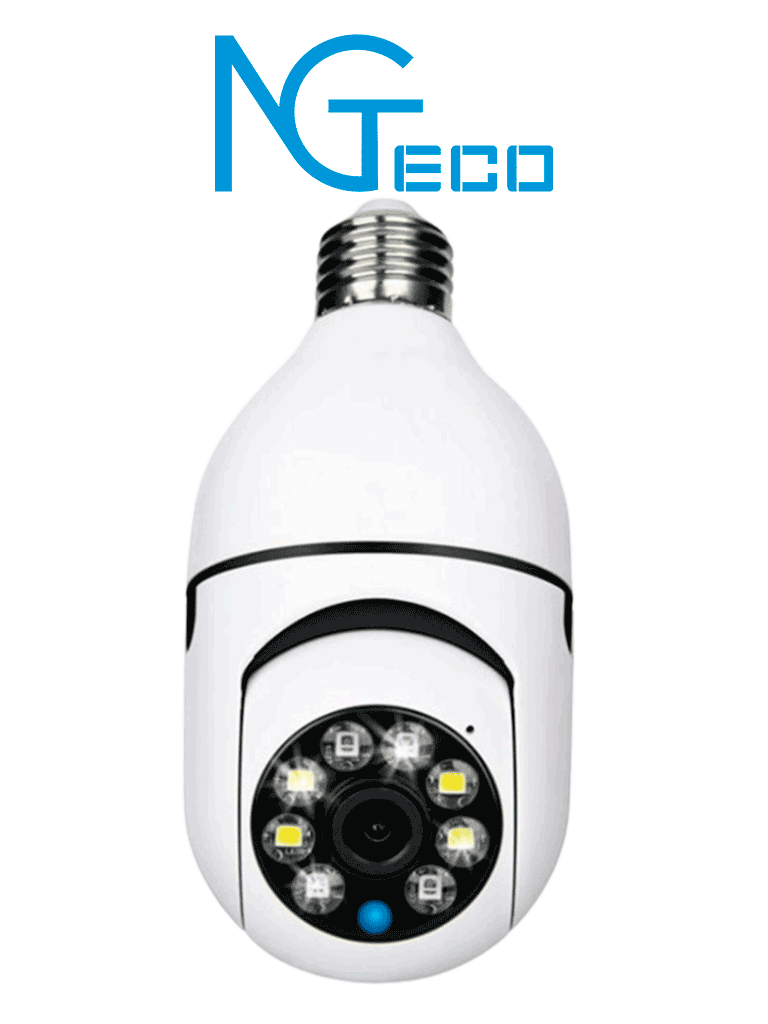 NGTECO NGSH01C2IN - Cámara Inteligente WiFi / 3MP / Visión PTZ 355° / Lente HD 4mm / Visión Nocturna IR + Luz Blanca / Audio 2 Vias / Almacenamiento Local y en la Nube / Onvif / Compatible con Alexa y Asistente de Google