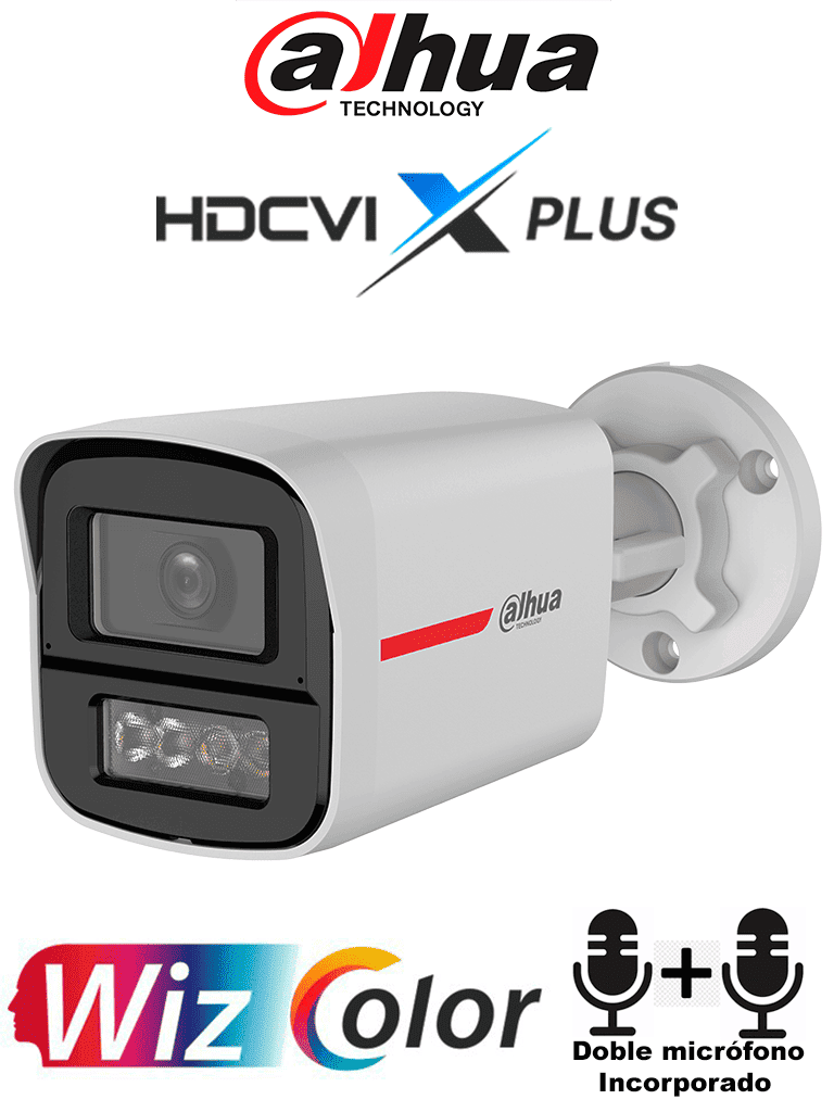 DAHUA DH-HAC-HFW1549XN-IL-A-PRO -Cámara Bullet 5MP WizColor/ Imagen 24H a Color/ Corrección de Imagen por IA/ Iluminador Dual Int Mediante IR y Luz Calida / Hasta 50m de Ilumin/ Doble Mic Incorp/Campo de Visión de Hasta 101°/ Policarbonato+ Metal