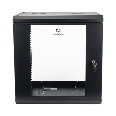 Gabinete de Pared de 12U con Puerta de Cristal Templado, 455 mm de Profundidad, Rack de 19'', Acero Reforzado Color Negro.