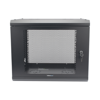 Gabinete de Pared de 9U con Puerta Perforada, 455 mm de Profundidad, Rack de 19'', Acero Reforzado Color Negro.