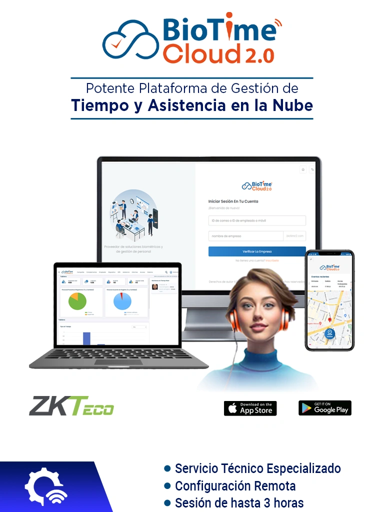 ZKTECO BIOTIMECLOUD-SER - Servicio de Configuración Remota (3 Hrs) para BioTime Cloud 2.0, Programación mediante su Ejecutivo de Ventas