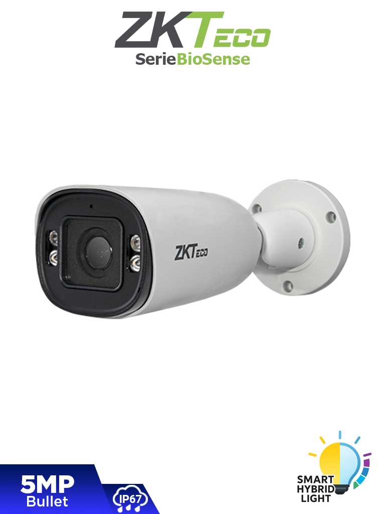 ZKTECO BL-855P48A-S8-S-HL – Cámara IP Bullet Híbrida Inteligente de 5 MP, Serie BioSense, Lente Motorizado 2.8–12 mm, Video Analítico IVA, Visión nocturna híbrida: IR 80 m / Luz blanca 30 m, MicroSD 256 GB, PoE, IP67 y Carcasa Metálica