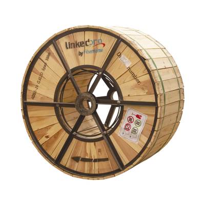 Carrete de 4 Kilómetros de Fibra Óptica Aérea (ADSS) G.652D Armada Anti Roedor, Dieléctrica, Monomodo 24 Hilos, Span 200 (Para instalaciones aéreas, en tubería o enterrado directo)