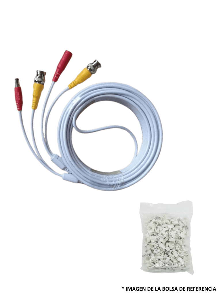 TCE-BNC10WLMG5-Paquete de Cable Siamés Armado Blanco de 10 Metros con Bolsa de 50 Grapas de Pared Blancas de 5mm