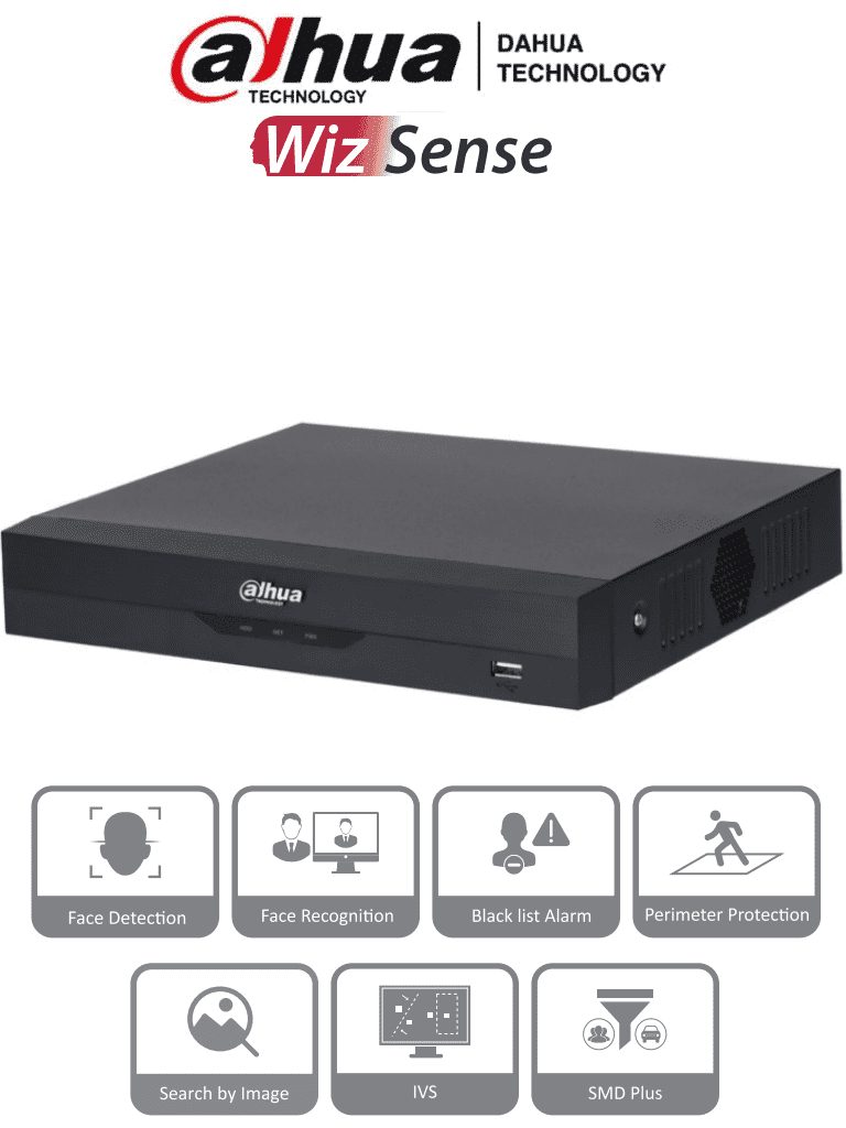 DAHUA NVR2116HS-I2 - NVR de 8 Megapixeles/ 4k/ 16 Canales IP/ WizSense/ Con IA/ Rendimiento de 144 Mbps/ Smart H.265+/ 1 Ch de Reconocimiento Facial o 1 Canal de Protección Perimetral o 4 Canales de SMD/ 1 Puerto SATA 10 TB/ HDMI&VGA/ Onvif/
