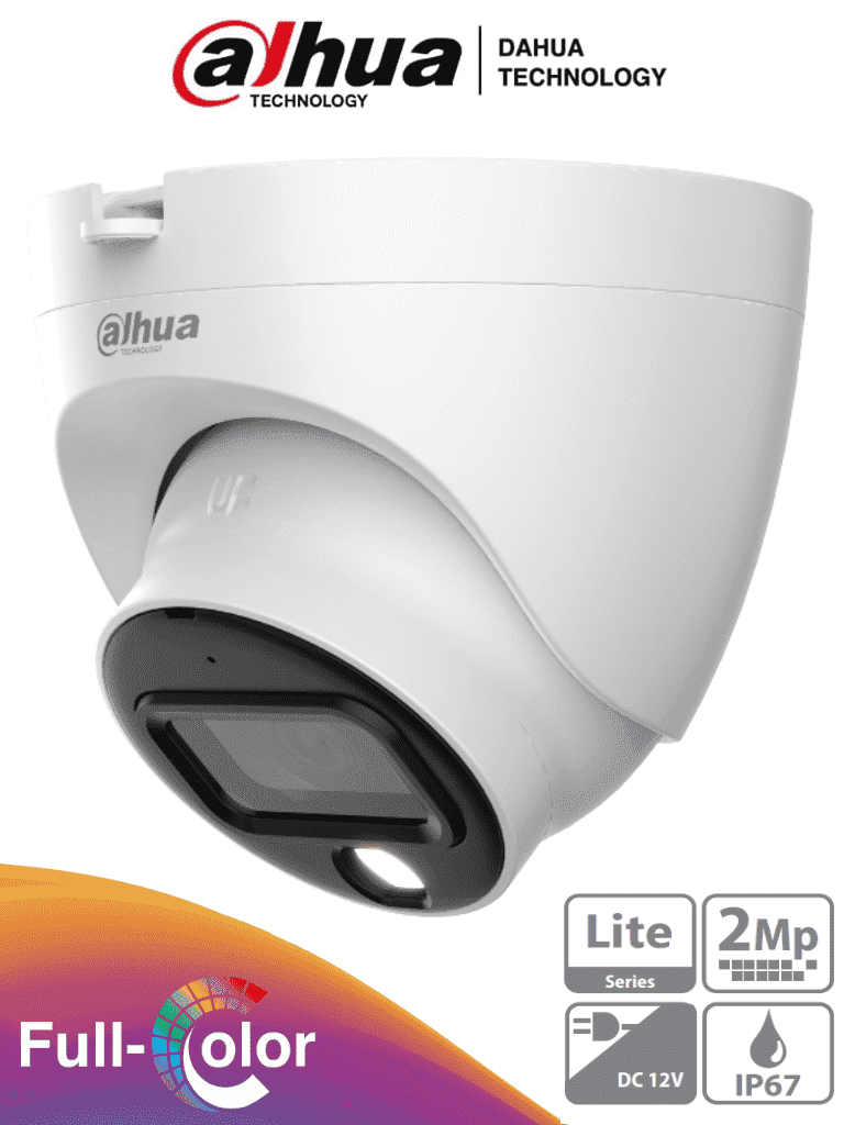 DAHUA DH-HAC-HDW1209TLQN-A-LED-0280B-S3 -Cámara Domo Full Color de 2 MP con lente de 2.8mm y ángulo de 103° Micrófono integrado, iluminación de 30 m, tecnología Starlight y DWDR. Resistente con IP67, visión clara en baja luz