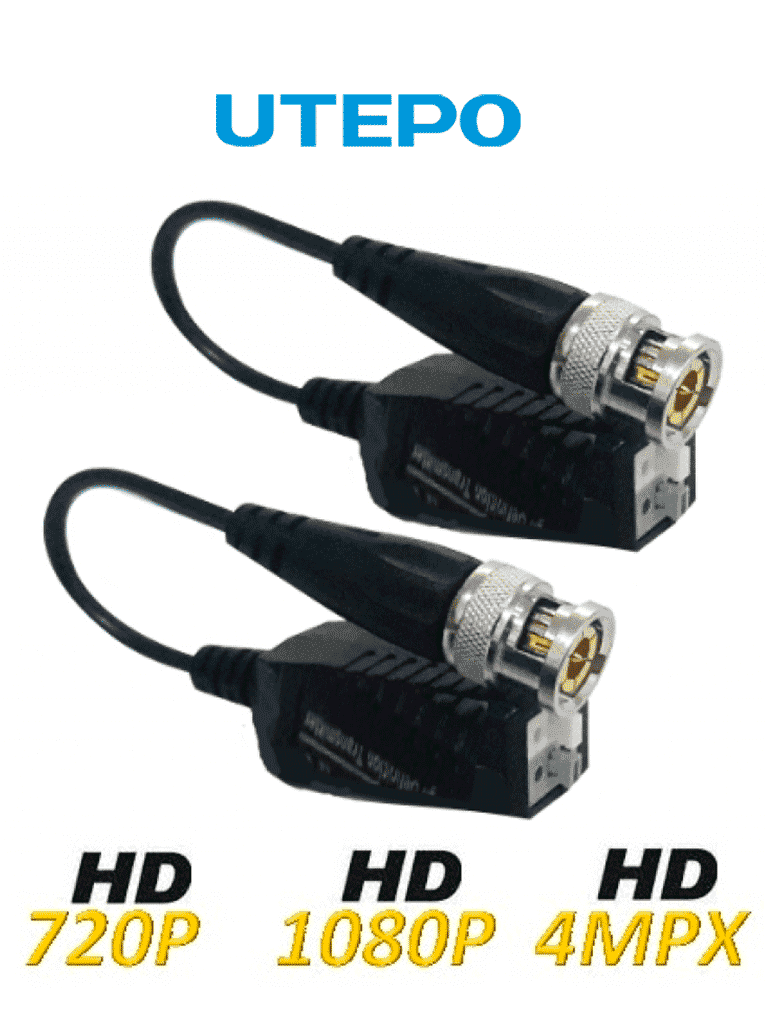 UTEPO UTP101PHD450 - Paquete de 50 pares de transceptores pasivos (Video Baluns) soporta 4MP a 200m, 1080p a 250m, 720p a 300m en CVI. Compatible con HDCVI, TVI, AHD y CVBS. Incluye 2 terminales Push para fácil conexión.