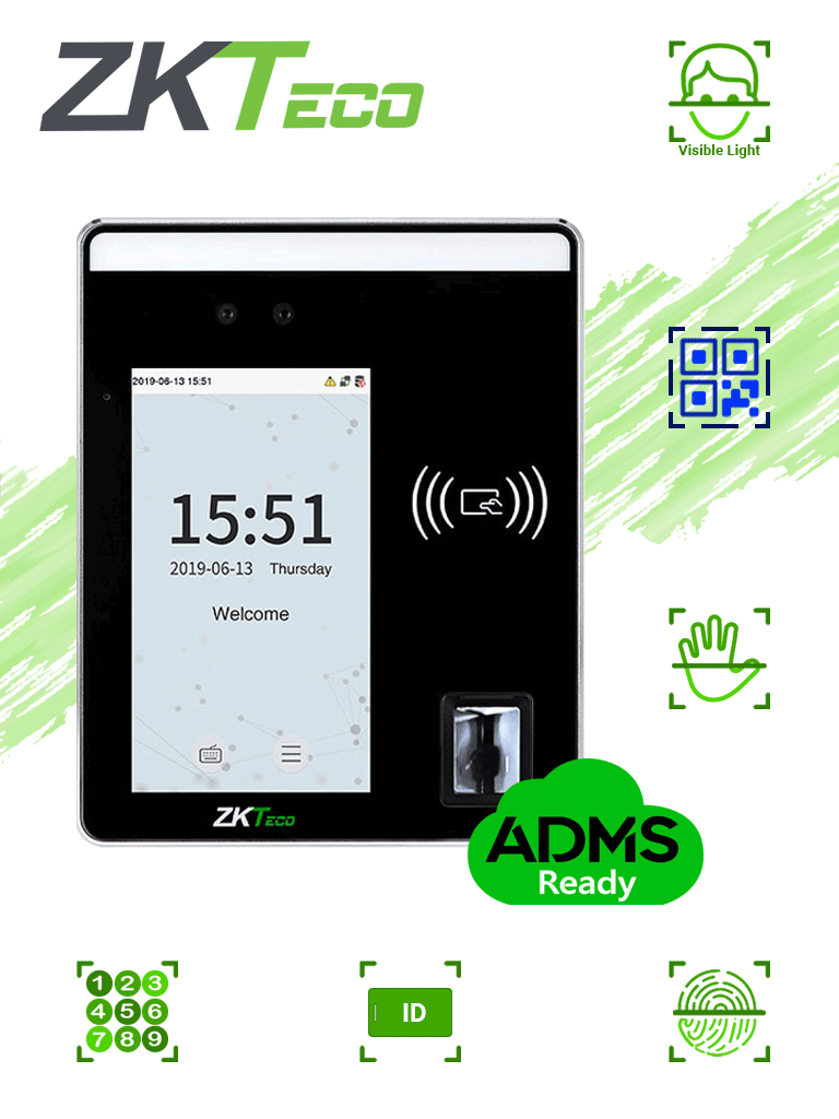 ZKTECO SpeedfaceH5L - Terminal de Control de Acceso y Asistencia/ 6000 Rostros/ 10000 Tarjetas o QR/ 6000 Huellas/ 3000 Palmas/ Pantalla Touch de 5/ Reconocimiento a 2m/ Serie Visible Light/ TCP/IP