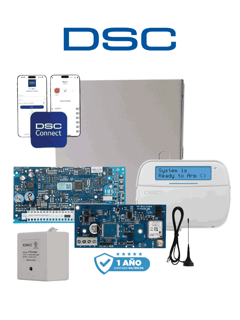 DSC NEO-LCD-LE4050M- Kit Neo 32 Zonas  Panel HS2032 / Teclado Alfanumérico HS2LCDN/  Fuente PTC1640U / Gabinete GMX003 / Comunicador LE4050m con 1 año de servicio