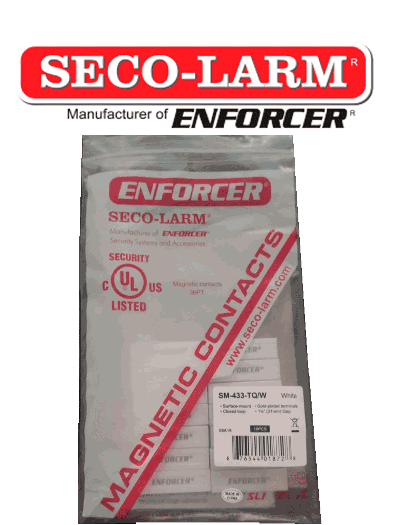Seco-Larm 10PKW  -Paquete de 10 Contactos magneticos SM433TQ/W  BLANCOS de sobreponer 1-1/4" (31mm) Gap Compatible paneles DSC / RISCO / BOSCH