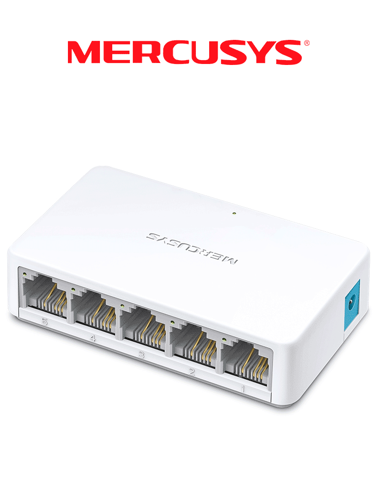 MERCUSYS MS105 -   Switch no administrable para escritorio con 5 puertos 10/100 Mbps, diseño compacto y función Plug and Play.