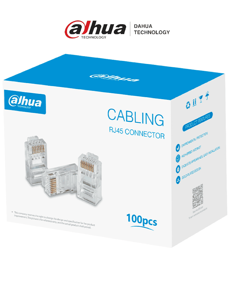 DAHUA DH-PFM976-631 - Caja con 100 Plugs RJ45 Cat6/ Chapado de Oro de 15 U"/ Clasificación de Resistencia al Fuego UL94V-2/