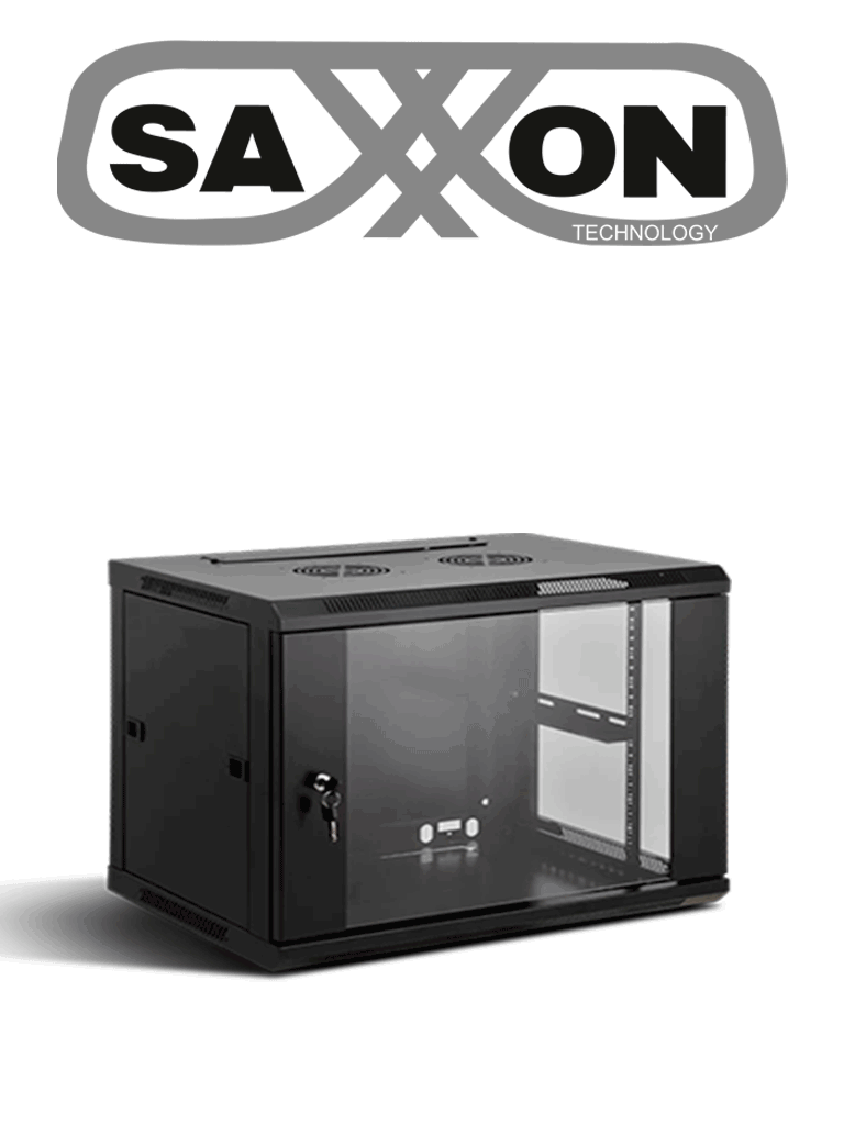 SAXXON SXR6U6406S - Gabinete de Pared Negro / 6UR / Puerta de Vidrio Templado / Alto 35 cm / Ancho 60 cm / Profundidad 45 cm /