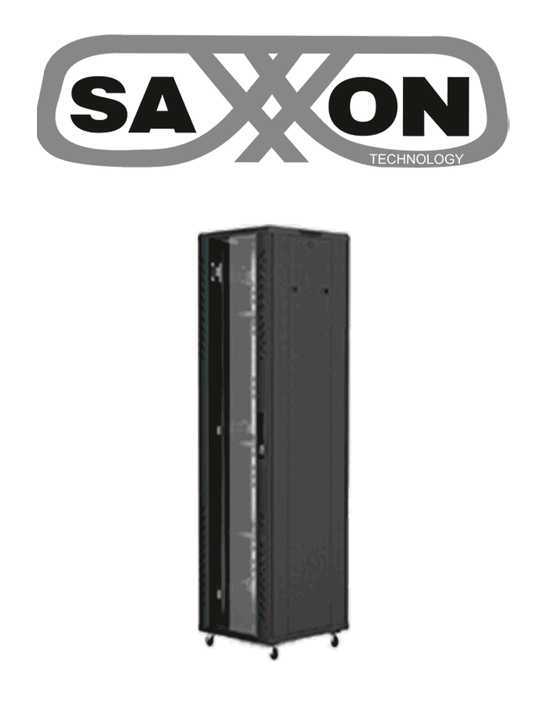 SAXXON SXR42U6642S - Gabinete de Piso color Negro / 42UR / Puerta de Vidrio Templado / Alto 198 cm / Ancho 60 cm / Profundidad 60 cm / Incluye Base con 2 Ventiladores 110V