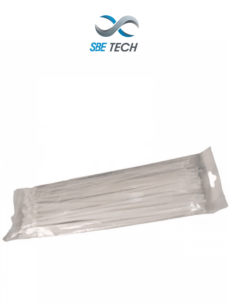 SBE TECH CN48X450 - Cincho sujetacable 4.8x450 mm color blanco, bolsa con 100 piezas, nylon.
