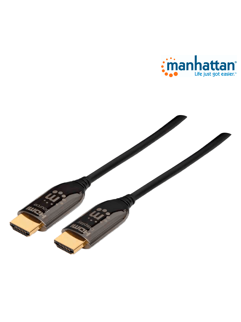 MANHATTAN 355445 - Cable HDMI Optico Activo Plenum de 50 Metros/ Resolución 4K@60Hz/ Soporta 3D y Canal Ethernet/ HDMI Macho a Macho/ Soporta Canal de Retorno de Audio (ARC)/ Admite Imagenes HDR/   (Sobre Pedido)