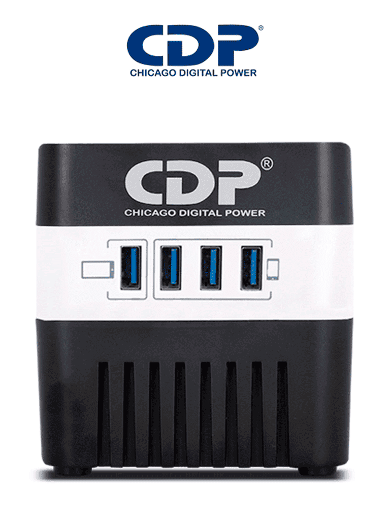 CDP RU-AVR604- Regulador de Voltaje / Supresión de Picos / 600VA / 300W / 4 Puertos USB para Carga de 2.1A Max / 4 Salidas Reguladas / Indicadores Led / Diseño Compacto