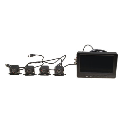 Sistema de Monitoreo Local / 4 Cámaras 1080p para Exterior (IP68) y Pantalla LCD de 7" a Color / Memoria Micro SD de 64 GB (Expandible a 512 GB) / Soporta Cambio de Cámara al Dar Reversa al Vehiculo / Accesorios de Instalación