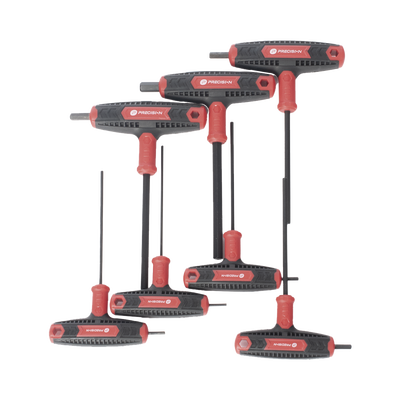 Juego de 7 Llaves Hexagonales ( Allen )  Milimétricas con Cabeza Redonda y Mango T.