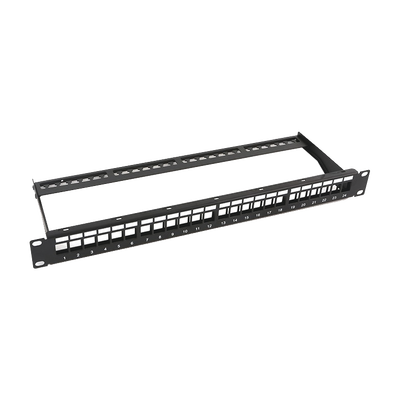 Patch panel modular sin blindaje de 24 puertos, 1U, con barra para organizar cable