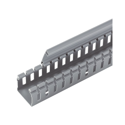 Canaleta Ranurada de PVC sin Tapa, Tipo H (Tapa Abisagrada), 55.1 mm de Ancho, 50.3 mm de Alto y 1828.8 mm de Largo, Color Gris