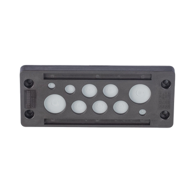 Pasacable de 10 Orificios de Marco Rectangular, IP65, 4.41" X 1.42", para Cables no Terminados, Color Negro.