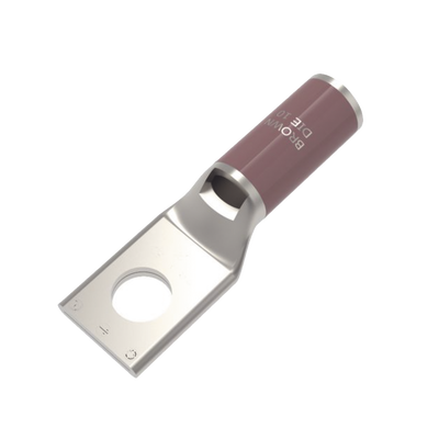 Zapata Terminal de Compresión de Cobre Electrolítico Estañado de Cañón Corto para Tornillo de 1/2" y Calibre 2 AWG.