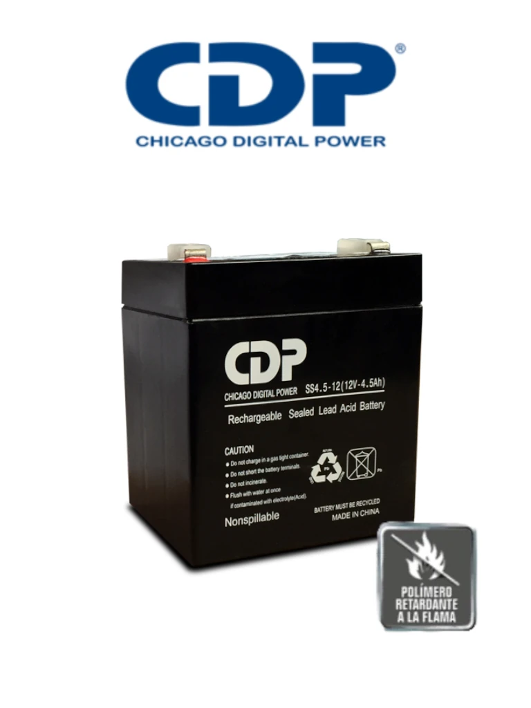 CDP B-12-4.5 SLB 12-4.5 - Batería de respaldo de 12V a 4.5AH / Batería libre de mantenimiento y fácil instalación / Compatible con CCTV y DSC