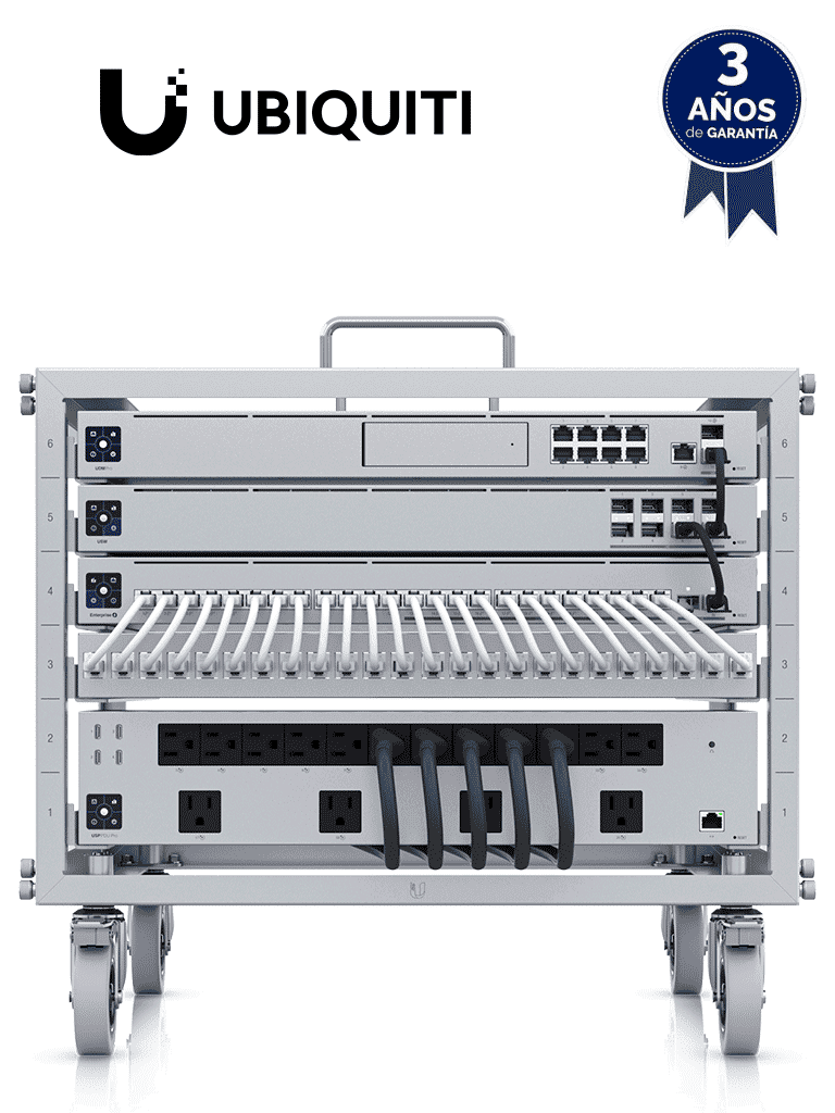 UBIQUITI U-RACK-6U-TL - Mini Rack abierto con ruedas, 6U, Patchpanel de 24 puertos Gigabit, Bloqueo de Ruedas, Capacidad de carga 35Kg, Toolless: Ensamble sin herramienta
