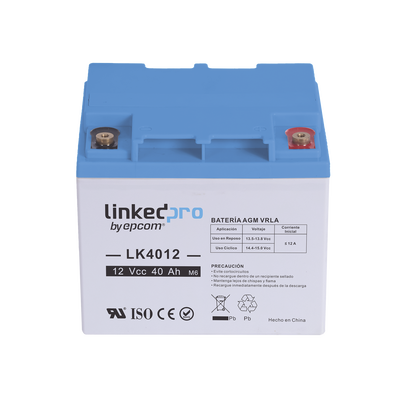 Batería 12 V / 40 Ah / UL / Tecnología AGM / Para uso en equipo electrónico, Alarmas de Intrusión / Incendio/ Control de acceso / Video Vigilancia / Terminales T2