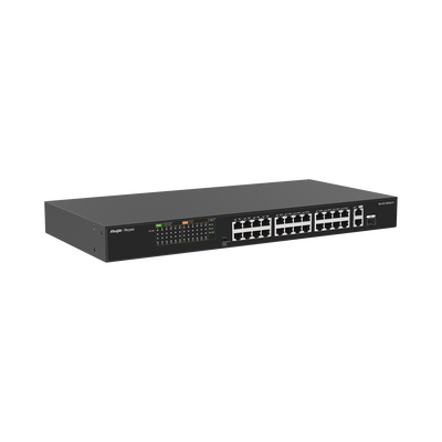 Switch PoE, no administrable hasta 370W, 2 puertos Gigabit y 24 puertos 10/100 Mbps, Monitoreable en la Nube