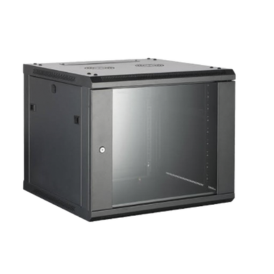 Gabinete para Montaje en Pared/ Piso, con Puerta de Cristal Templado, Cuerpo Fijo, con 9 Unidades de Rack, de 19in, Fabricado en Acero