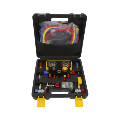 Manómetro de 4 vías con Accesorios para Gas refrigerante  R410A/ R32/ R134A/R22