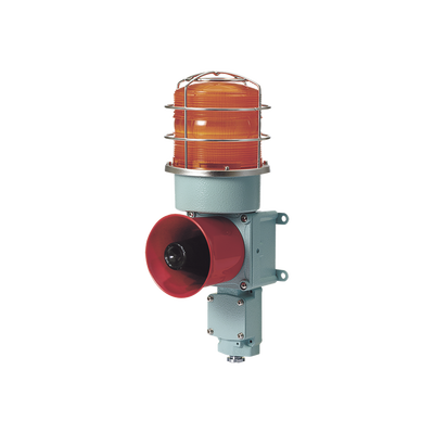 Combinación de baliza LED color Ámbar con sirena electrónica para aplicaciones de la industria pesada  máx.114 dB a 24 VCD