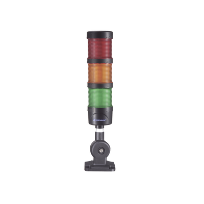 Torre LED Indicadora de estado de 3 niveles color Rojo, Ámbar y Verde, con Buzzer integrado a 85 dB,  a 110-240 VCA con Montaje incluido de 60 mm de diámetro