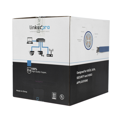 Bobina de cable de 305 metros Cat6+ Blindado F/UTP, CM, CALIBRE 23 ALTO RENDIMIENTO, ETL,UL, color azul, super flexible, para aplicaciones de video vigilancia, video HD, y redes de datos. Uso interior.