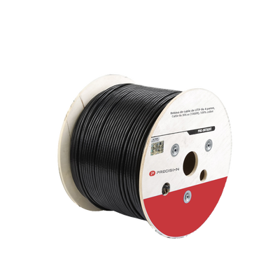 Bobina de cable de UTP de 4 pares Cat5e de 305 m (1000 ft), 100% Cobre, LDPE Resistente a rayos UV Relleno de Gel, Color Negro, 24 AWG, Uso en Exterior,  Para Aplicaciones de Voz, Datos y Video
