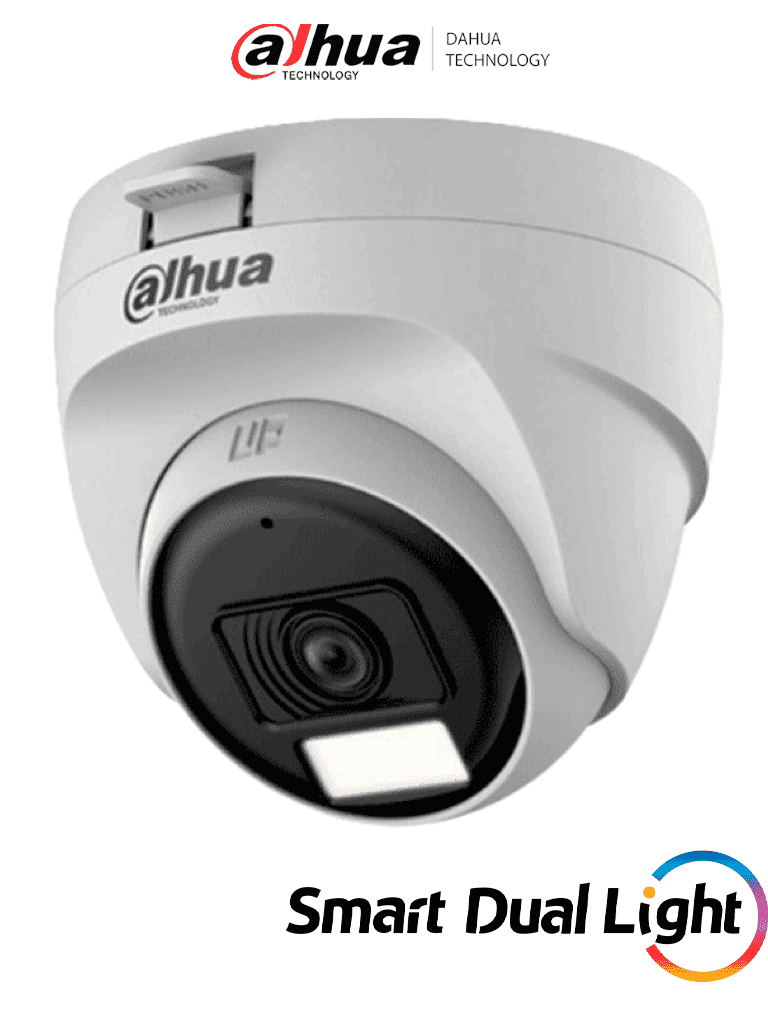 DAHUA HAC-T1A21N-U-IL-A - Cámara Domo de 2 MP Serie Cooper/ Lente de 2.8 mm Apertura Hasta 100°/ Iluminación Dual Inteligente Hasta 25Mts con IR & 20Mts Luz Calida/ Micrófono Integrado/ Policarbonato/