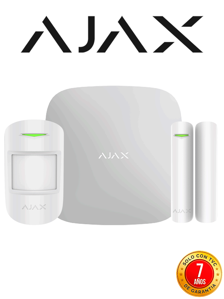 AJAX KIT STARTER - Panel de  alarma Hub2Plus conexión Ethernet / WiFi /  LTE APP “AJAX PRO” iOS y Android , 1 sensor de movimiento y 1 detector de puerta o ventana con entrada auxiliar en color blanco