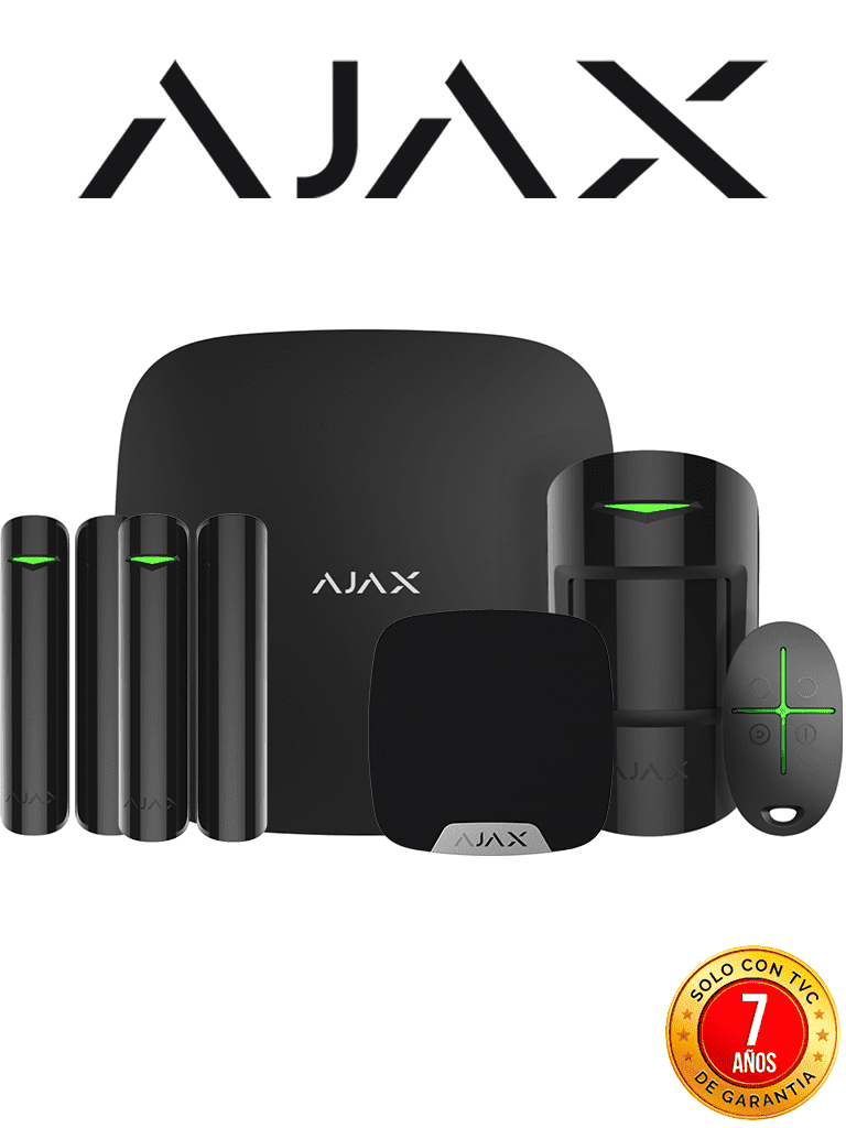 AJAX KIT RESIDENCIAL B- Panel de alarma Hub2Plus conexión Ethernet / WiFi / LTE, APP “AJAX PRO” iOS y Android , 1 sensor de movimiento, 2 detectores para puerta o ventana, 1 control remoto y una sirena interior inalámbrica Color Negro.