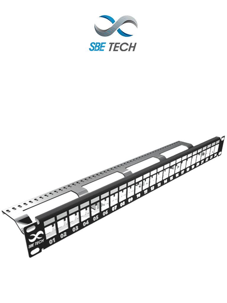 SBE TECH SBE-PMODS - Panel de parcheo modular de 24 puertos, blindado, compatible con jacks Cat 5, Cat 6 y Cat 6A