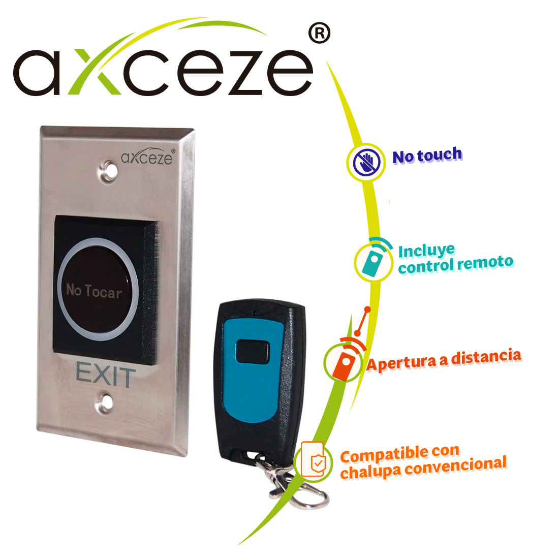 BOTON SIN CONTACTO NO TOUCH  AXCEZE     AX-TOUCH4RM     INCLUYE UN CONTROL REMOTO DE 433MHZ  PARA  APERTURA A DISTANCIA