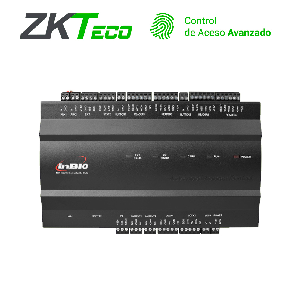 PANEL DE CONTROL DE ACCESO AVANZADO ZKTECO INBIO260 2PUERTAS/4LECTORAS/3000HUELLAS/30,000TARJETAS/100,000REGISTROS TCPIP/RS485/2 INPUT AUX COMPATIBLE CON LECTORAS SERIE KR Y FR SOFTWARE COMPATIBLE SIN COSTO ZKBIO CVACCESS