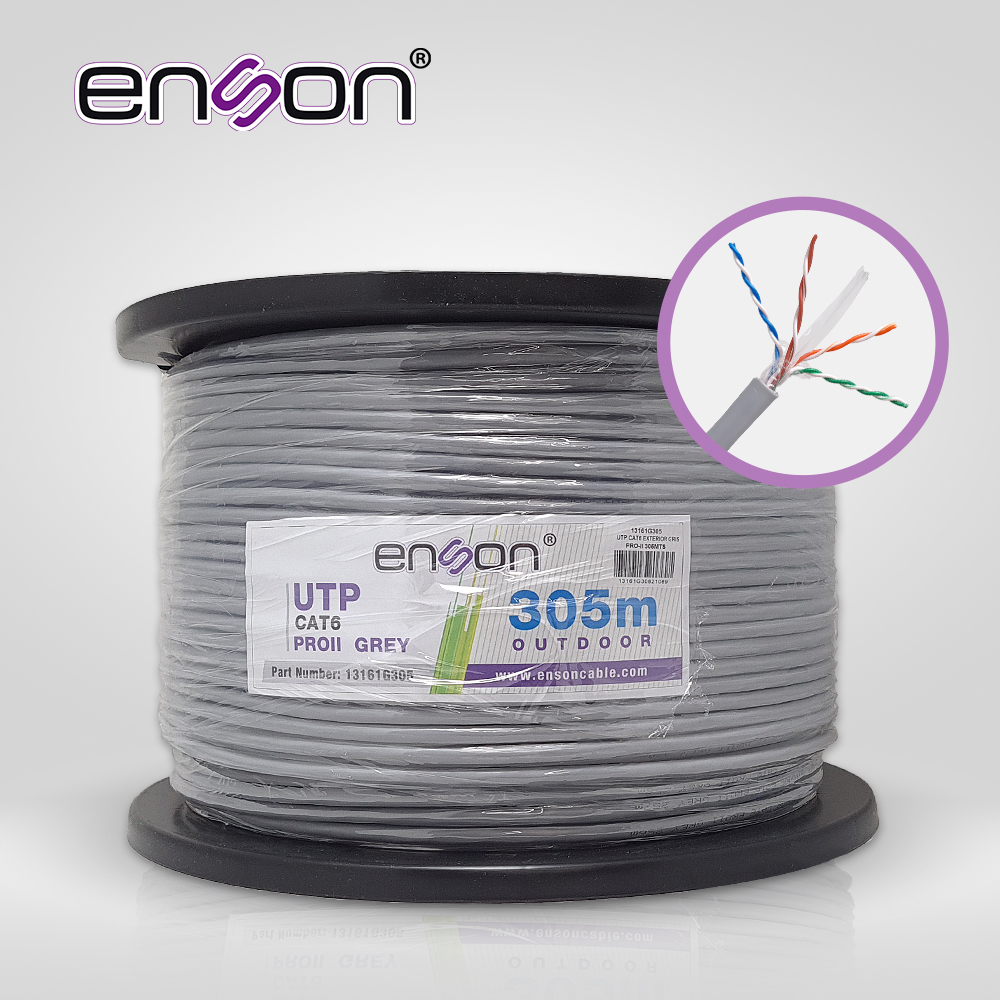 CABLE UTP CAT6 ENSON 13161G305 SERIE PRO-II CALIBE 23 AWG 100% COBRE DE ALTO RENDIMIENTO BOBINA DE 305 METROS FORRO PVC COLOR GRIS USO EXTERIOR RECOMENDADO PARA CCTV, VIDEO IP Y REDES BASE 10,100,1000