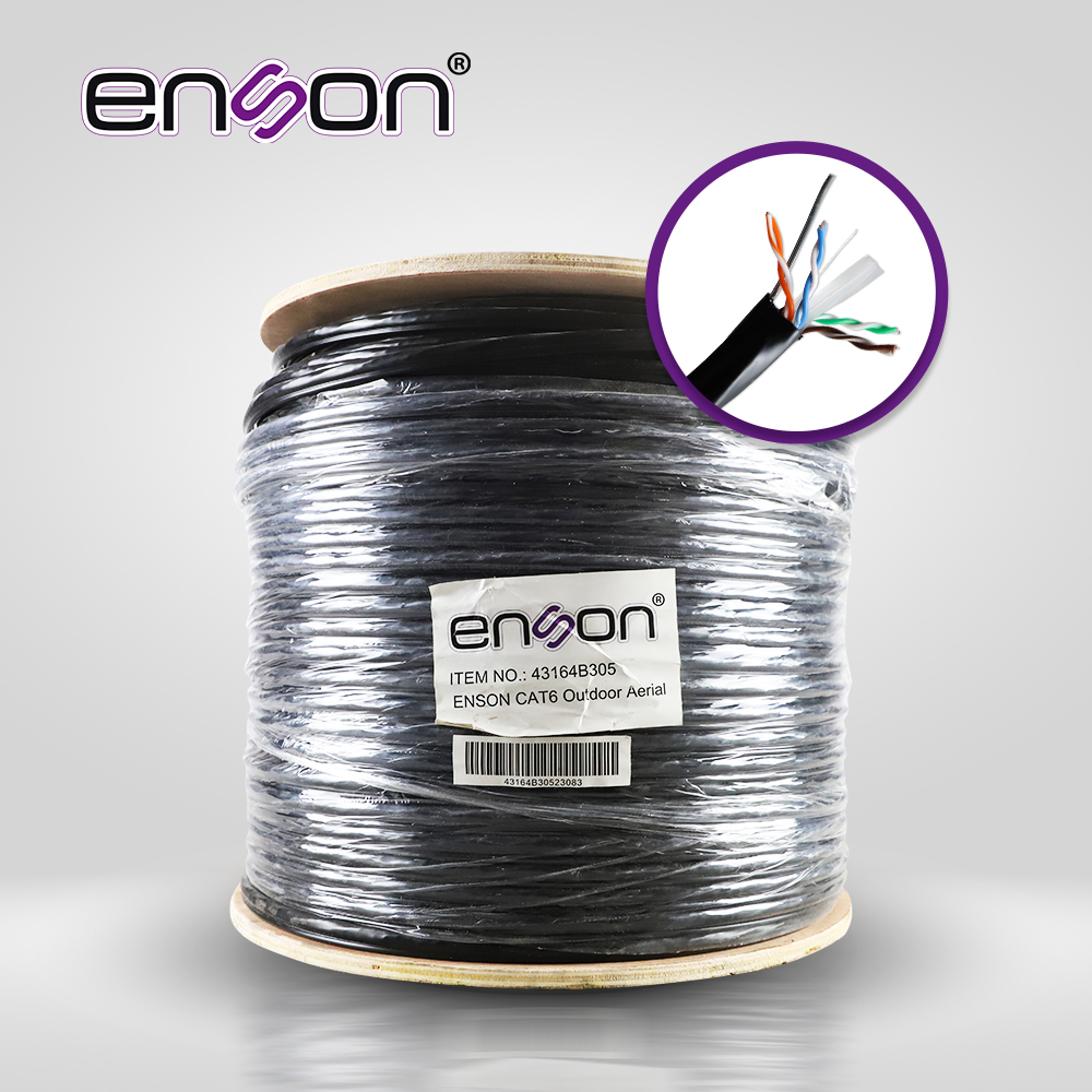 CABLE UTP AEREO CAT6 ENSON 43164B305 FORRO NEGRO 4 PARES CALIBRE 23 AWG 100% COBRE USO EXTERIOR FIGURA8 1000 PIES 305 METROS