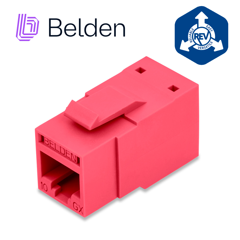 CONECTOR MODULAR JACK CAT6A RJ45 BELDEN RVAMJKURD-S1 / REVCONNECT / INTERIOR / ROJO / PIEZA