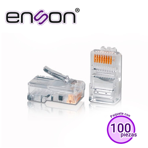 BOLSA DE 100 CONECTORES RJ-45 CAT5E ENSON ENS-PLCAT5E 8 PINES DE COBRE VELOCIDAD DE HASTA 100MBS