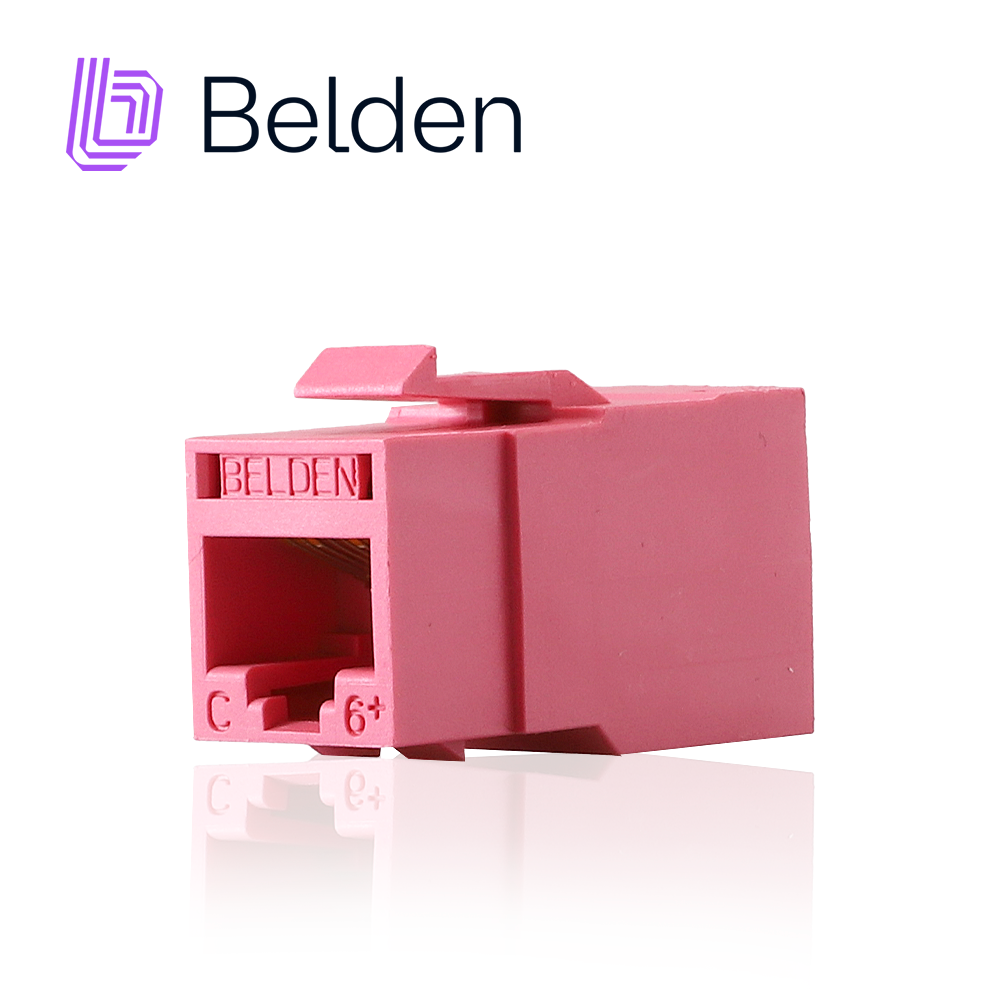 CONECTOR MODULAR JACK RJ45 CAT6 REVCONNECT BELDEN RV6MJKUTR-S1 ESTILO KEYCONNECT ROJO CLARO COMPATIBLE CON FACEPLATE AX102660,AX102655,AX102249 ESQUEMA DE CABLEADO T568A/B HERRAMIENTA COMPATIBLE RVUTT01 USO INTERIOR CALIBRE DEL CONDUCTOR 23-24 AWG