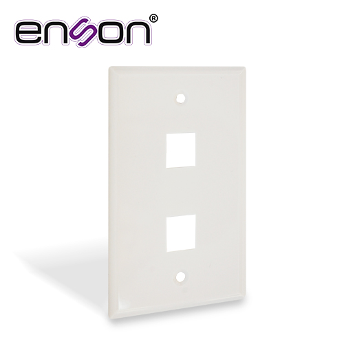 PLACA DE PARED (FACEPLATE) UNIVERSAL ENS-FP62 ENSON 2 PUERTOS ESTILO KEYCONNECT CAT6A CAT6 CAT5E CONECTORES DE FIBRA OPTICA Y COAXIALES COLOR BLANCO USO INTERIOR MATERIAL PLASTICO ABS